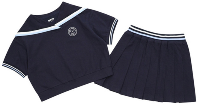 에스핏 세일러 카라 티셔츠 + 스커트 세트