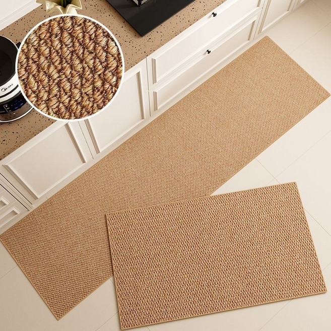 일상도감 격자 주방 바닥 매트 2종 세트, 브라운