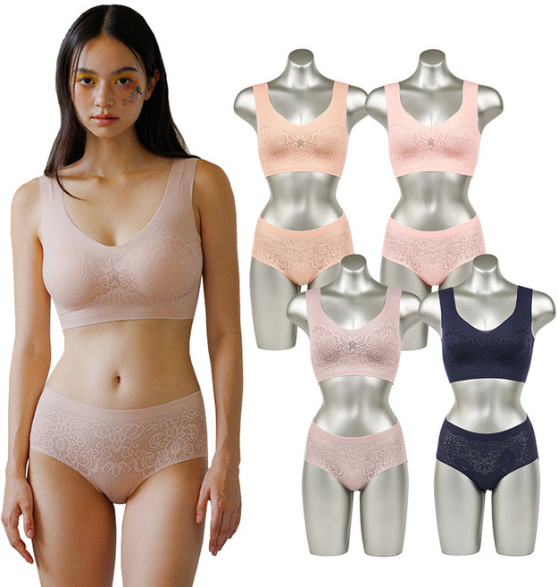 벨레즈온 플로럴 자수 메쉬 프리컷 브라 4종 팬티 4종