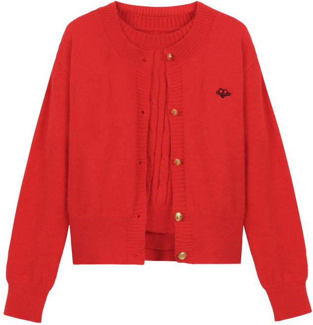 에이비플러스 여성용 꽈배기 반팔 니트 라운드 가디건 LSA5MY35