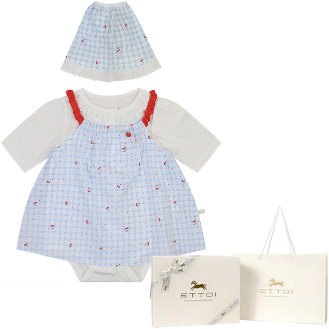 에뜨와 유아용 선물포장 체리 7부 면 바디수트 세트 + 쇼핑백