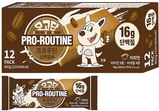 프로루틴 오고단 오븐에 구운 단백질바 커피맛 12p, 600g, 1개 - 쿠팡