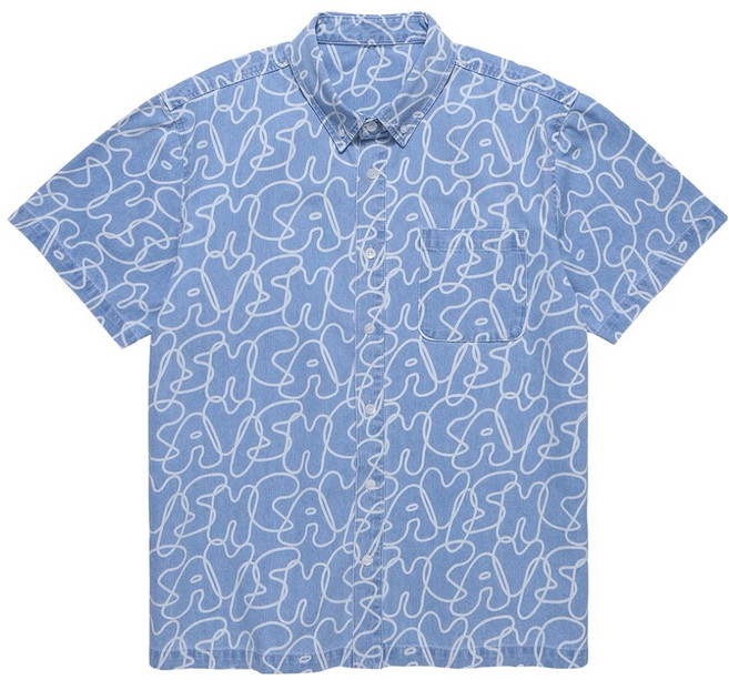 cavish 男女通用輪廓圖案短袖棉質襯衫