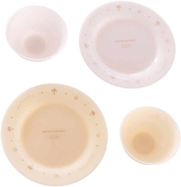 MYUMYUMYU 沐慕家居 慈玉碗盤4件組, 米色 + 粉色, 1套, 粉盤 + 米盤 + 粉碗 + 米碗