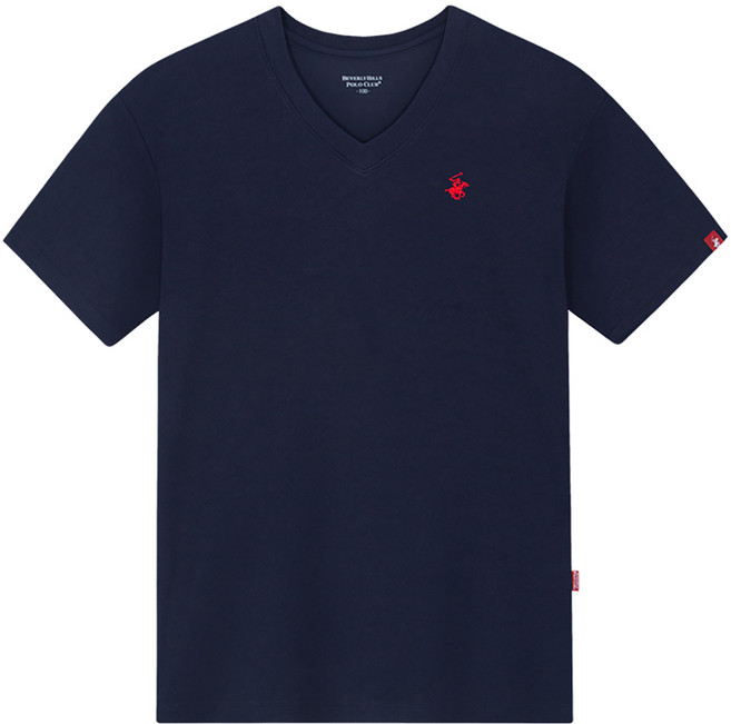 BEVERLY HILLS POLO CLUB 比佛利保羅 男女通用 涼感 透氣 小標誌 標準版型 V領 短袖 T恤 CPW0T07, 海軍藍