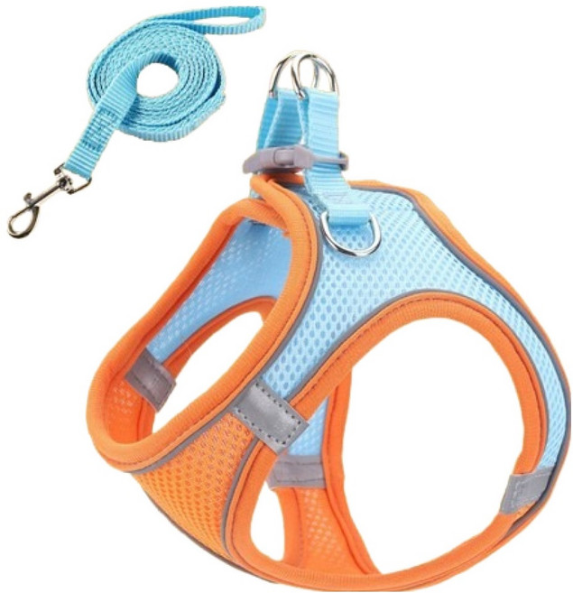 그린허그 토끼 고양이 빛반사 소동물 메시 하네스 세트, 오렌지, 1세트