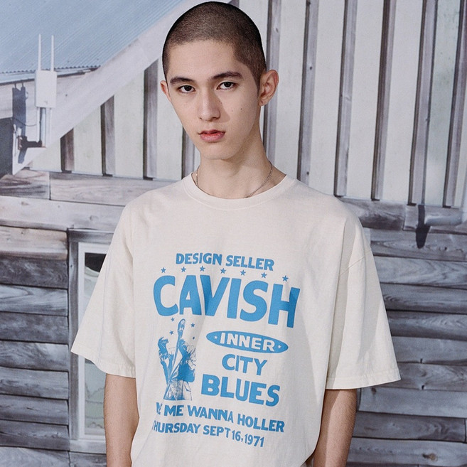 cavish 男女通用 PIGMENT CITY BLUES SS T shirt, 象牙白