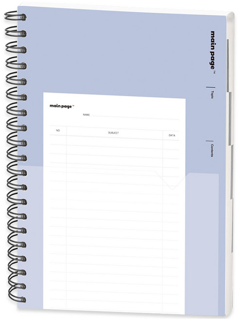 포포팬시 모노페이지 10000 포켓수납 PP 커버 인덱스 스프링 노트, 1개, 블루