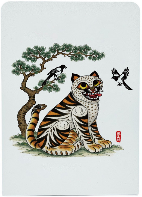 빅드림 전통민화 호작도 K 컬쳐 철제 북엔드, 화이트