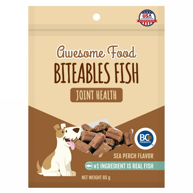 BITEABLES FISH 益口鮮 犬用益生菌關節保健魚丁, 85g, 1包, 鱸魚風味