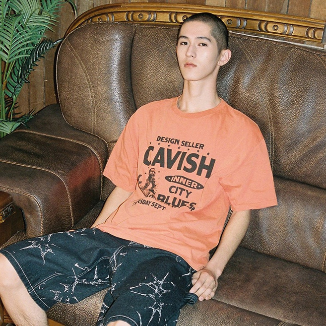 cavish 男女通用 PIGMENT CITY BLUES SS T shirt, 橘色