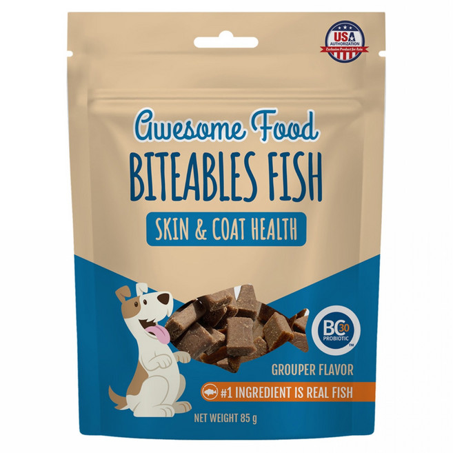 BITEABLES FISH 益口鮮 犬用益生菌皮毛保健魚丁, 85g, 1包, 石斑魚風味
