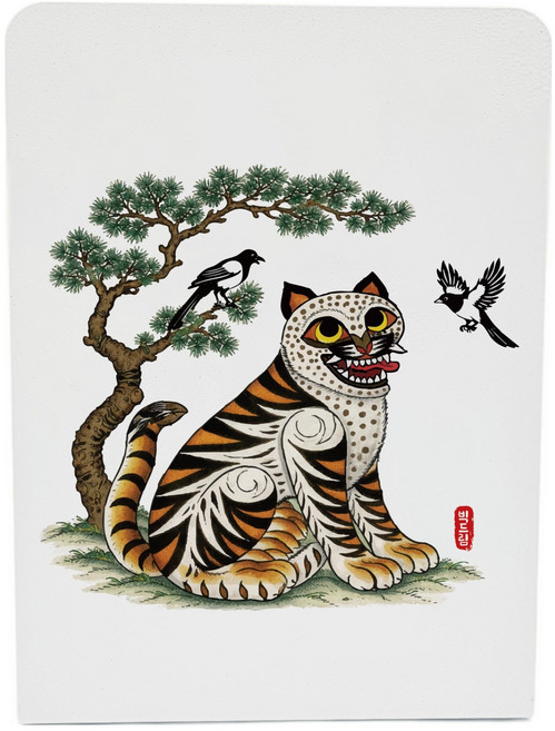 빅드림 전통민화 호작도 K 컬쳐 철제 북엔드, 화이트