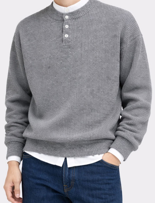 가이스토리 남성용 오버핏 퍼시 헨리넥 골지 긴팔 니트