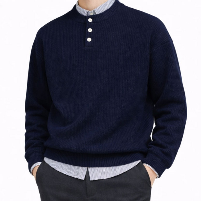 가이스토리 남성용 오버핏 퍼시 헨리넥 골지 긴팔 니트