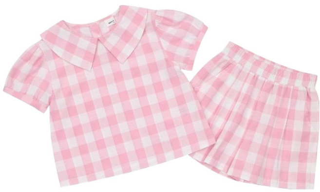 에스핏 체크 블라우스 + 치마 세트