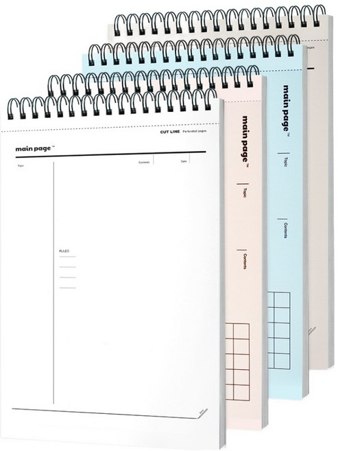 포포팬시 모노페이지 2500 커팅라인 칼럼 세로 스프링 상철 노트 4종 세트, 베이지, 민트, 화이트, 그레이, 1세트