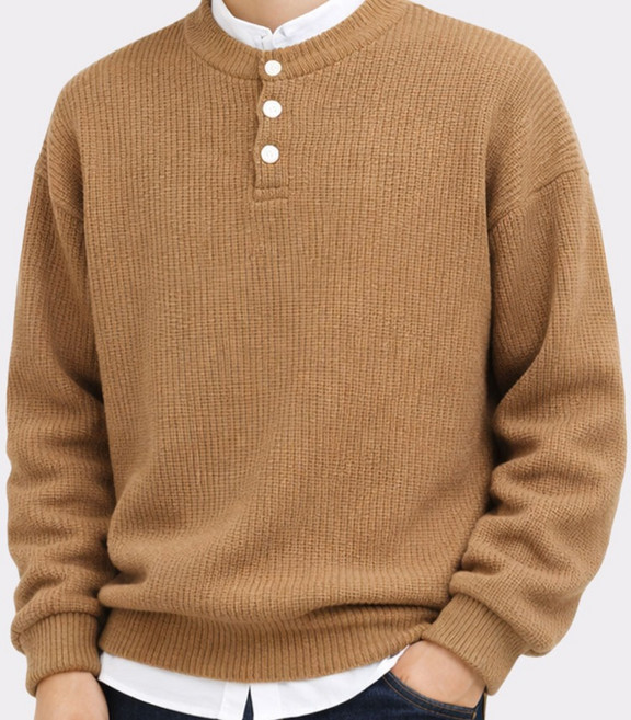 가이스토리 남성용 오버핏 퍼시 헨리넥 골지 긴팔 니트