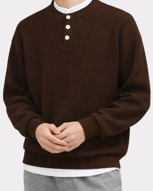 가이스토리 남성용 오버핏 퍼시 헨리넥 골지 긴팔 니트