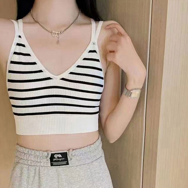 더시럽 여성용 브이컷 캡내장 크롭 탄탄 브라탑 2p