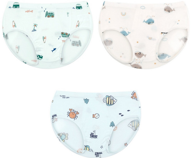 메이키즈 무형광 아동용 오션프랜즈 모달 삼각 팬티 3종 세트