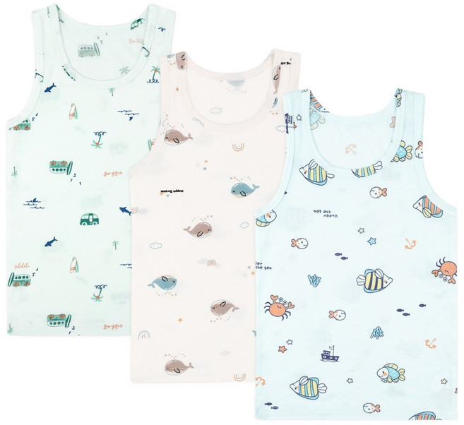 메이키즈 아동용 무형광 오션프랜즈 모달 런닝 3종 세트