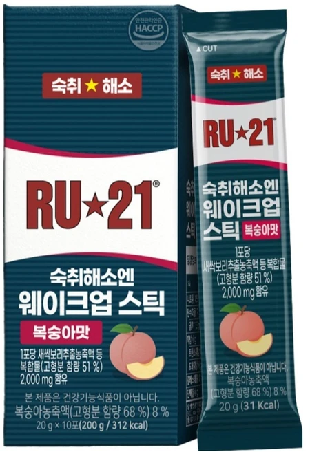 알유21 숙취해소엔 웨이크업 스틱 복숭아맛 10p, 1개, 200g - 쿠팡