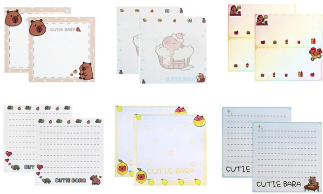 엠에스코퍼레이션 큐티바라 카피바라 점착메모지 6종 x 2p 세트, 혼합색상, 1세트