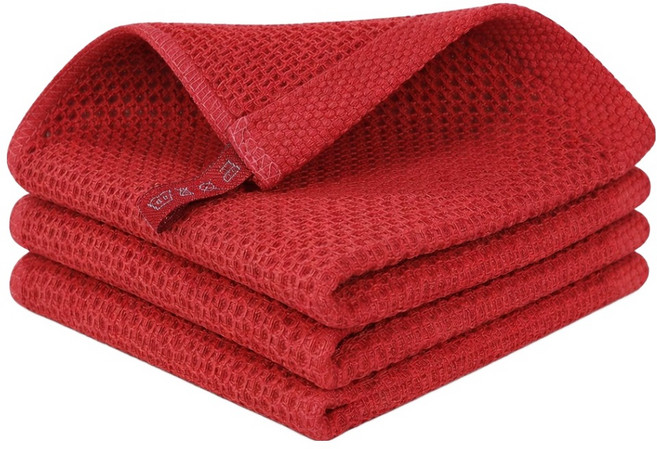 ROI라이프 와플 주방 행주 고리형 다크레드, 3개