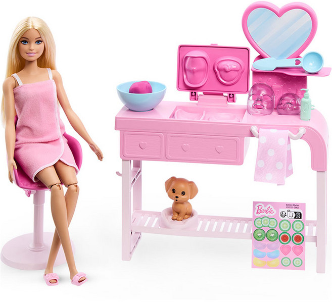 Barbie 芭比 臉部面膜SPA娃娃遊戲組, 粉紅色 + 棕色, 1套