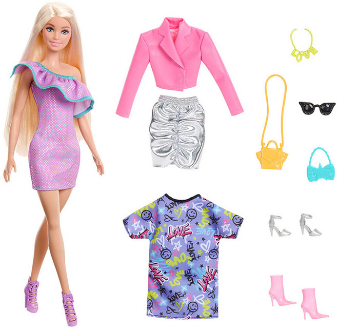 Barbie 芭比 時尚派對禮服娃娃飾品組, 粉紅色 + 紫色, 1套