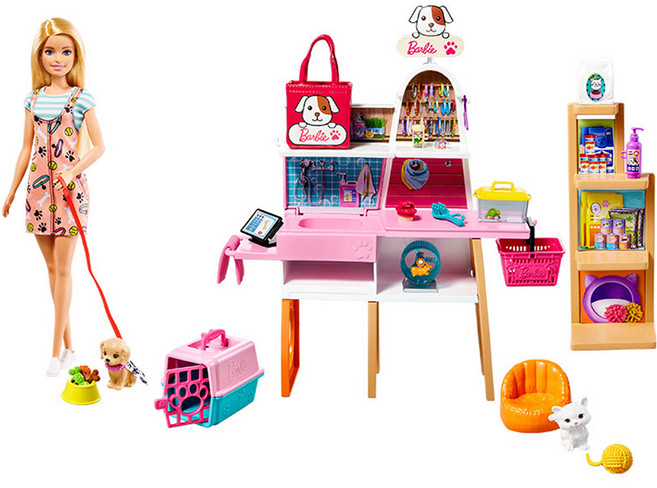 Barbie 芭比 家庭寵物精品娃娃遊戲組, 粉紅色 + 白色, 1套