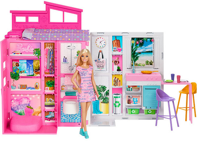 Barbie 芭比 娃娃家庭收納屋遊戲組, 粉紅色 + 白色, 1套