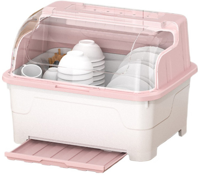 델리리움 뚜껑형 가정용 물빠짐 식기 건조대 대형 44 x 34 x 30 cm, 핑크, 1개