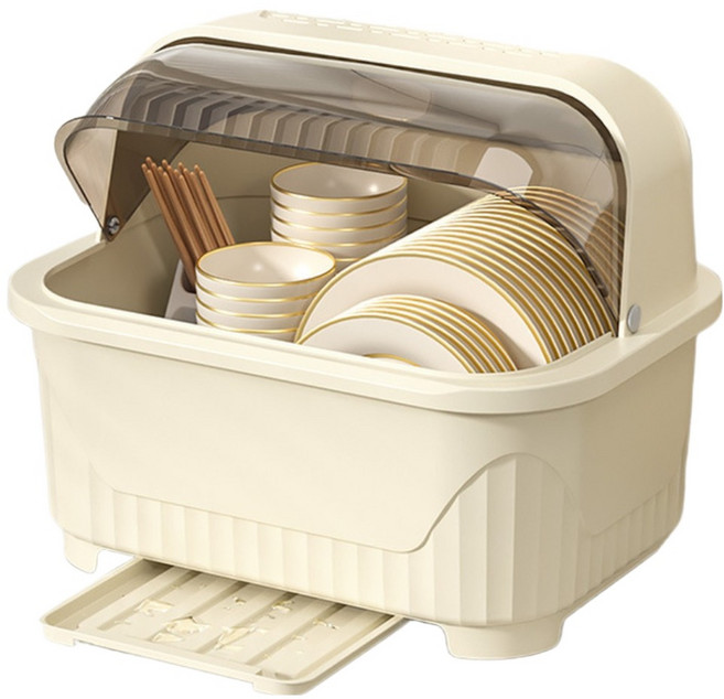델리리움 뚜껑형 가정용 물빠짐 식기 건조대 소형 39 x 28.5 x 31 cm, 크림, 1개