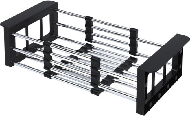 델리리움 스테인리스 길이조절 물빠짐 식기 건조대 소형 29~47 x 17 x 9.2 cm, 블랙, 1개