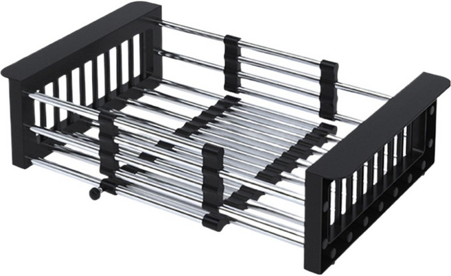 델리리움 스테인리스 길이조절 물빠짐 식기 건조대 대형 29~47 x 22.5 x 9.2 cm, 블랙, 1개