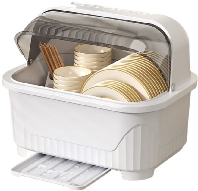 델리리움 뚜껑형 가정용 물빠짐 식기 건조대 소형 39 x 28.5 x 31 cm, 그레이, 1개