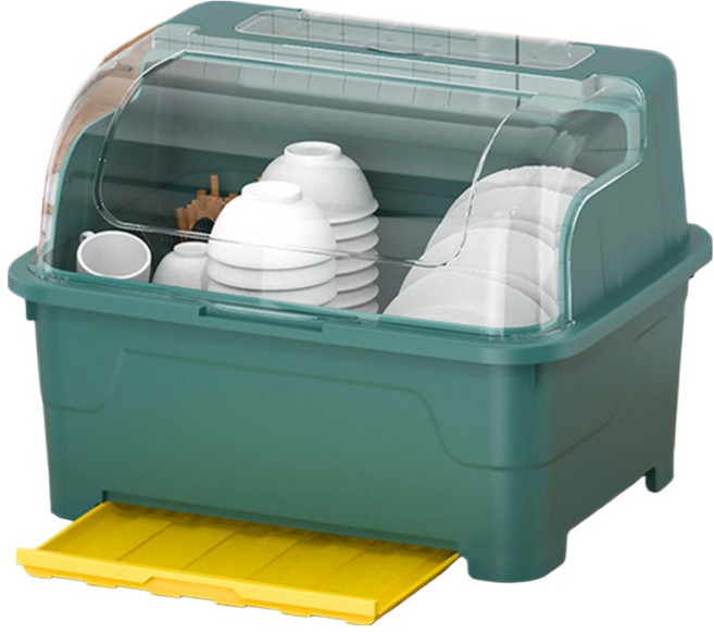 델리리움 뚜껑형 가정용 물빠짐 식기 건조대 대형 44 x 34 x 30 cm, 그린, 1개
