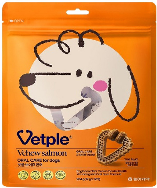 벳플 강아지 동아제약 벳플 브이츄 덴탈껌, 1개, 204g, 연어맛