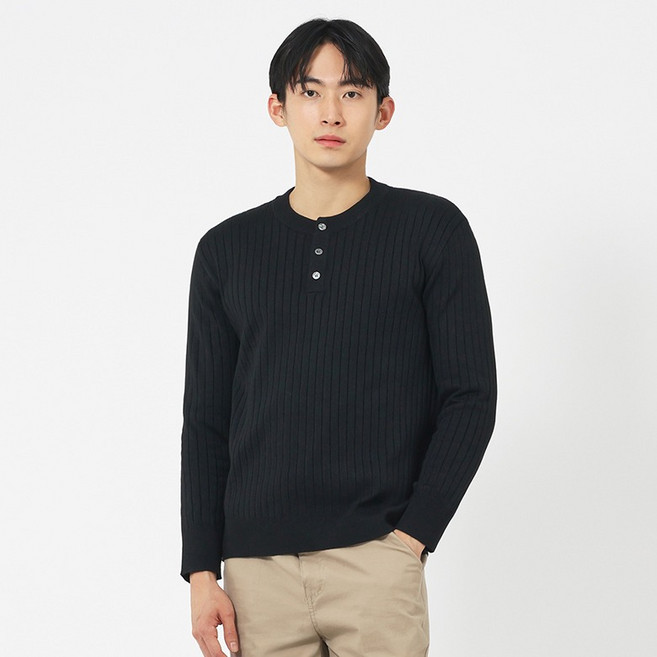 엘쏘 남성용 옴므 베이직한 라운드 헨리넥 니트