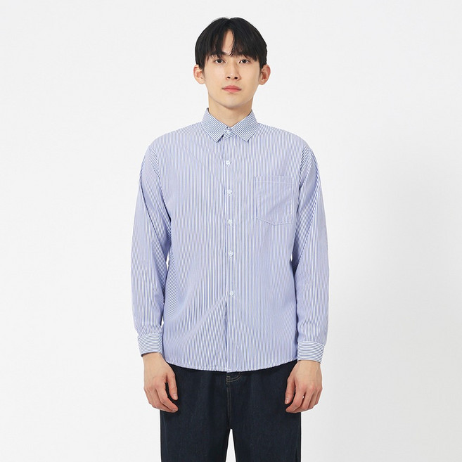 Elsso 男士Homme休閒簡約基本版型條紋長袖襯衫