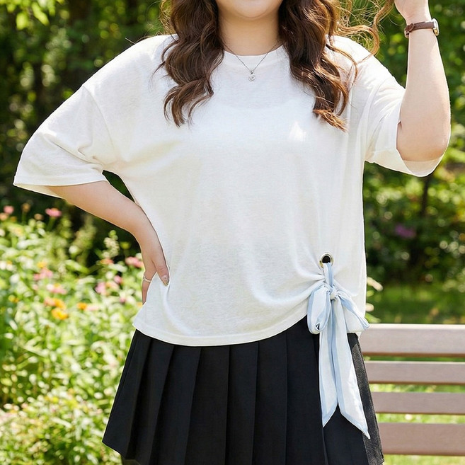 인피어스 여성용 빅사이즈 스카프 포인트 오버핏 티셔츠 I263-0367