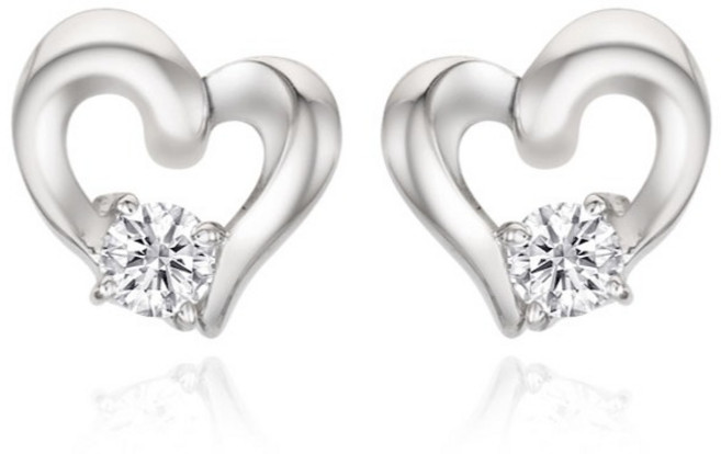 티르리르 여성용 볼륨 하트 큐 화이트 실버 귀걸이 + 쇼핑백