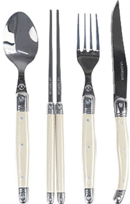 까르투하 오로 라귀올 디너 커트러리 4종 세트, 아이보리, 1세트, 스푼 + 포크 + 나이프 + 젓가락