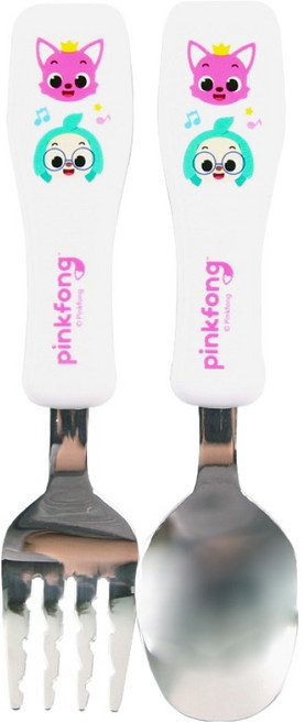 아이조움 유아용 핑크퐁 자기주도 꼬마 스텐 스푼 + 포크 세트, 혼합색상, 1세트