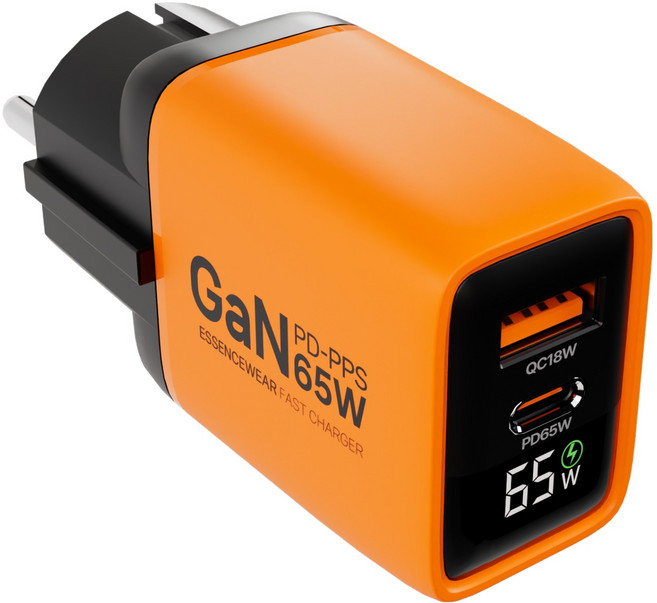 에센스웨어 GaN PD PPS 65W 2포트 접지형 LCD 초고속 멀티 충전기, 오렌지, 1개