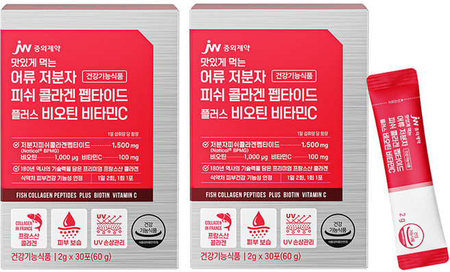 JW중외제약 맛있게 먹는 어류 어린 피쉬 콜라겐 펩타이드 플러스 비타민C 30p, 60g, 2개