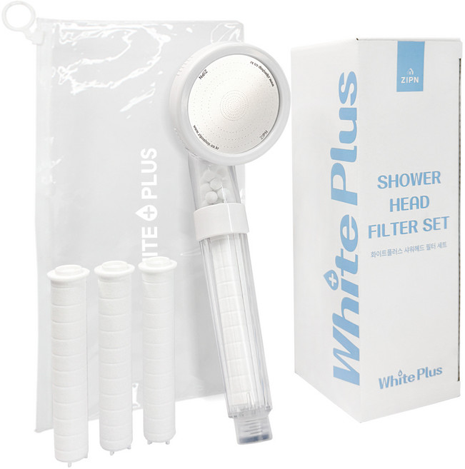 집앤 필터 샤워기헤드 + 샤워필터 4p 세트 J422 여행용, 1세트, 화이트