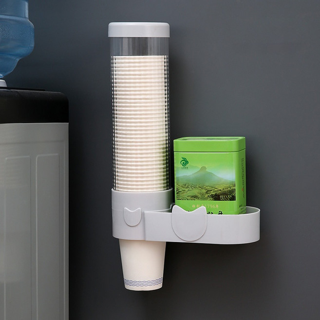 켈본 무타공 자석 붙이는 원터치 자동 일회용 종이컵 수납 디스펜서 + 거치대 세트, 그레이, 1세트